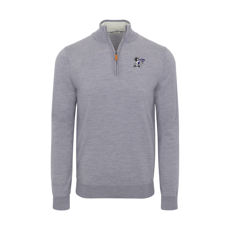 K-State Grey Melange Cashmere Touch Australian Merino Quarter Zip Sweater