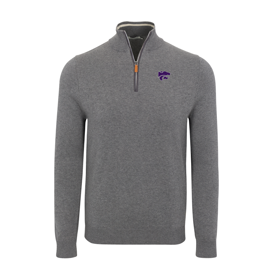 K-State Grey with Grey Trim Luxury Touch Cotton and Cashmere Quarter Zip Sweater