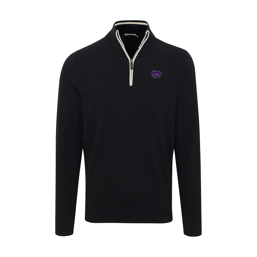 K-State Black with White Trim Luxury Touch Cotton and Cashmere Quarter Zip Sweater