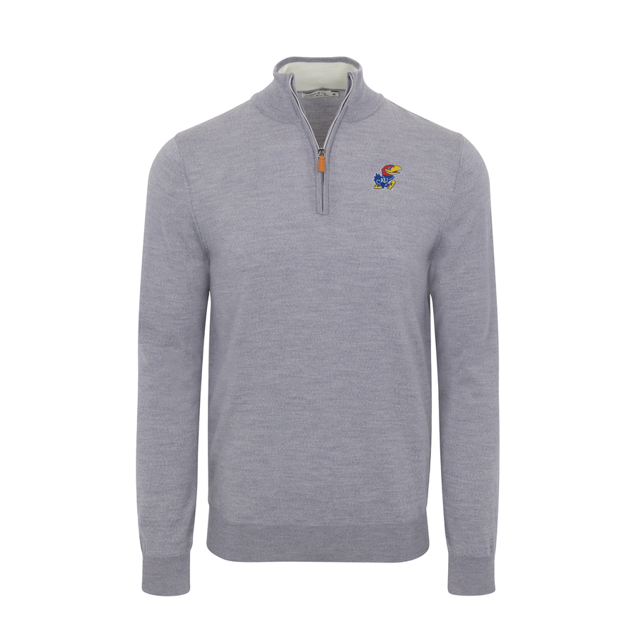Kansas Grey Melange Cashmere Touch Australian Merino Quarter Zip Sweater