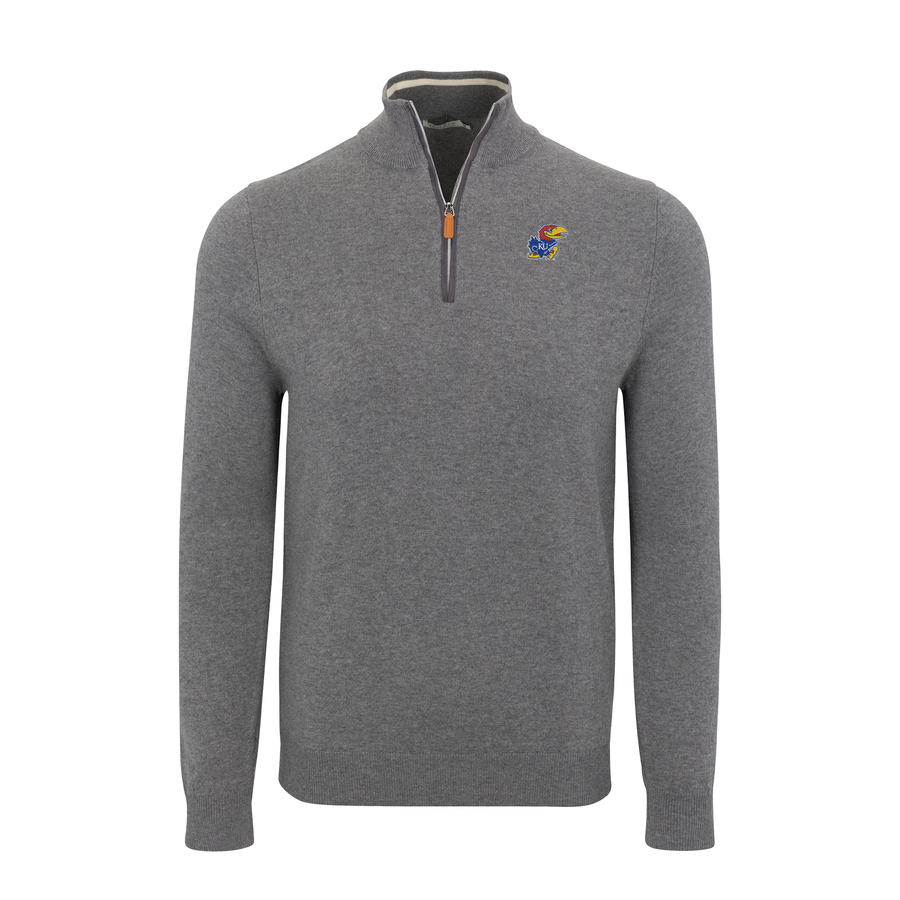 Kansas Grey with Grey Trim Luxury Touch Cotton and Cashmere Quarter Zip Sweater