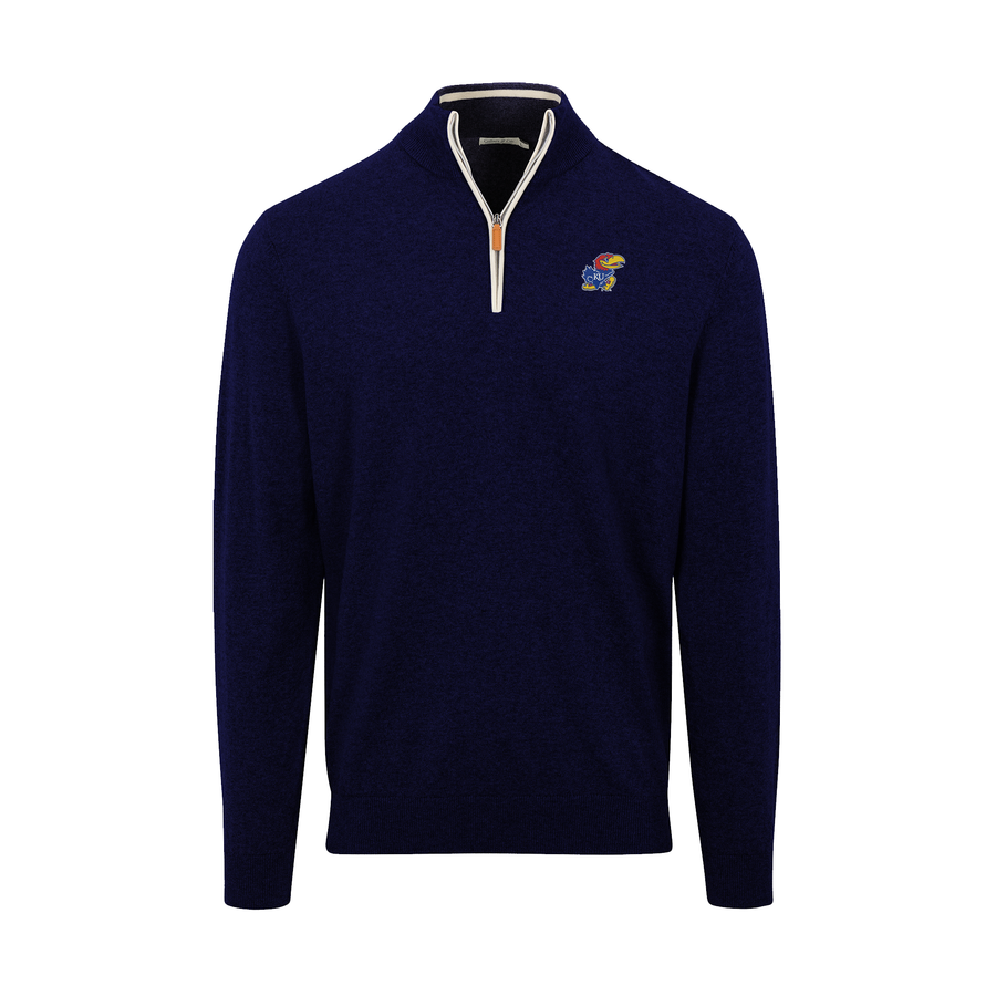 Kansas Navy with White Trim Luxury Touch Cotton and Cashmere Quarter Zip Sweater