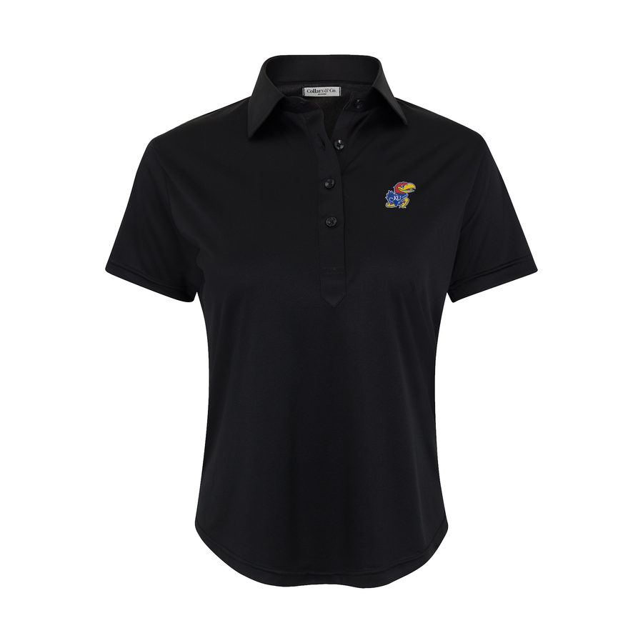 Kansas Women's Cap Sleeve Semi Spread Polo Black
