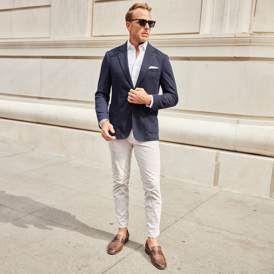 Maverick Knit Unstructured Blazer Navy