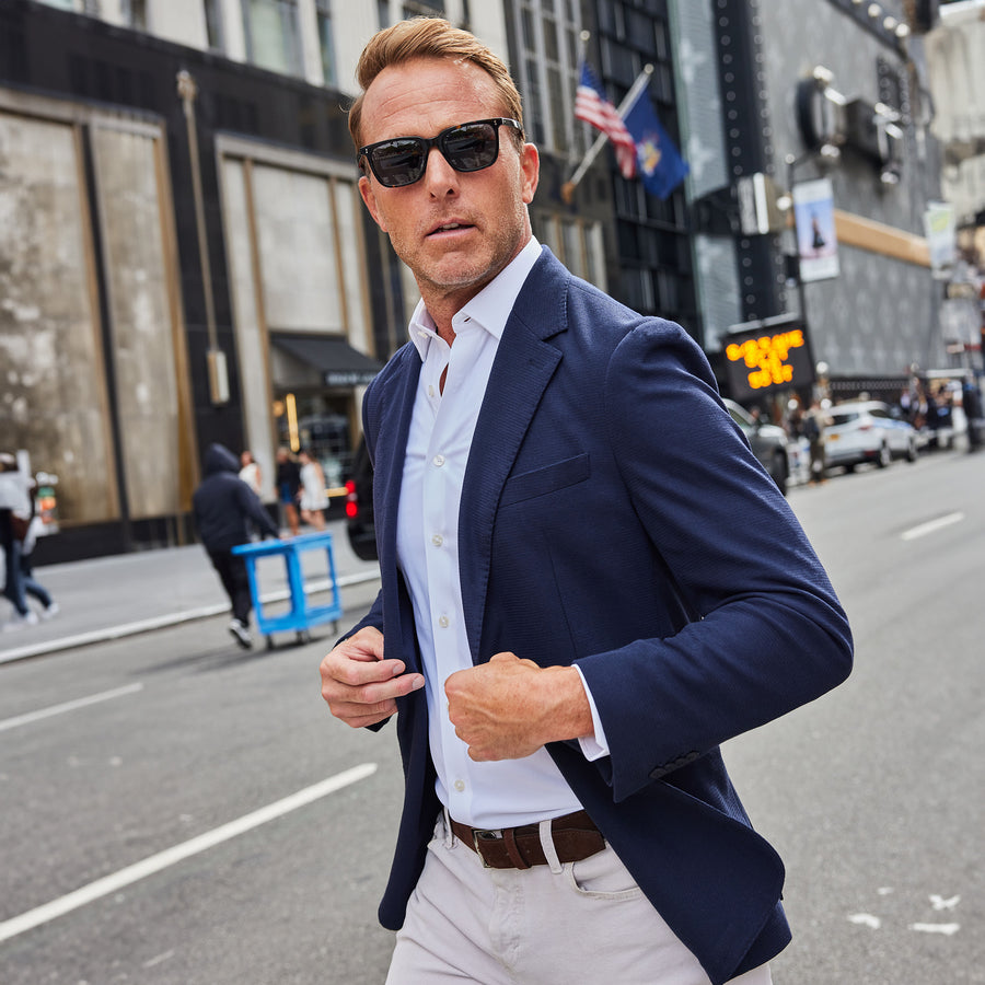 Maverick Knit Unstructured Blazer Navy
