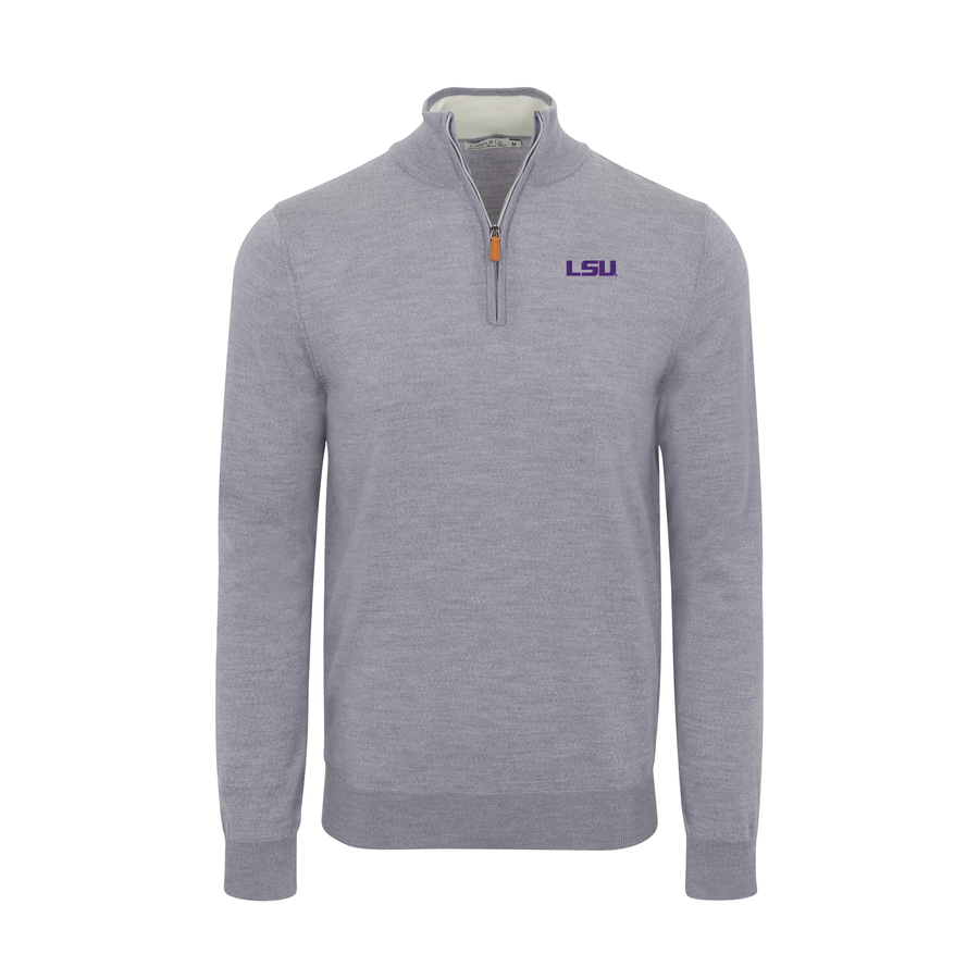 LSU Grey Melange Cashmere Touch Australian Merino Quarter Zip Sweater