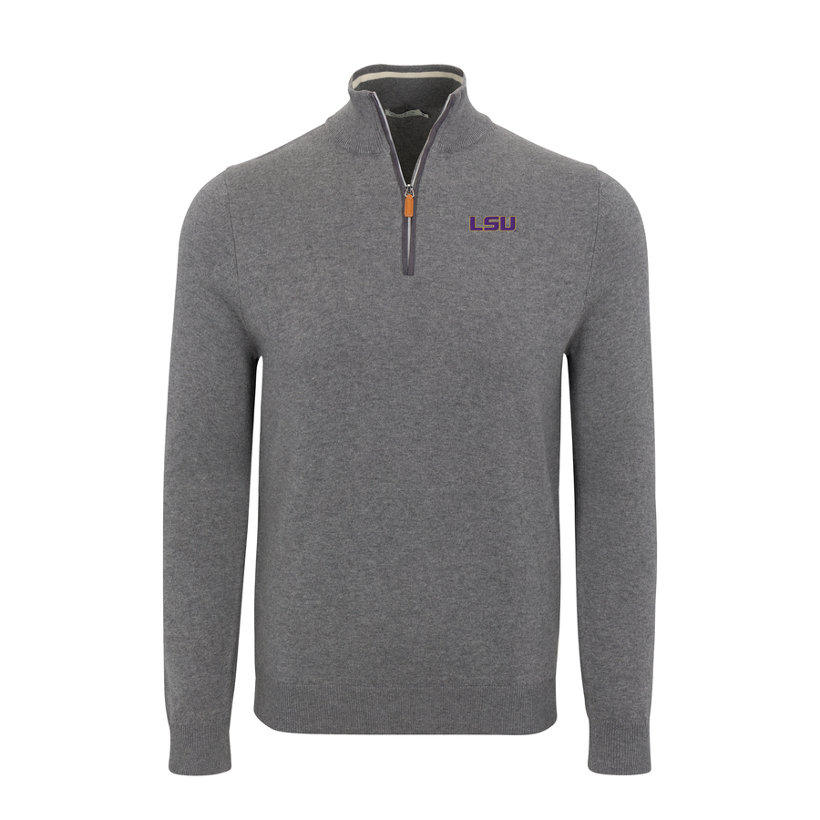 LSU Grey with Grey Trim Luxury Touch Cotton and Cashmere Quarter Zip Sweater