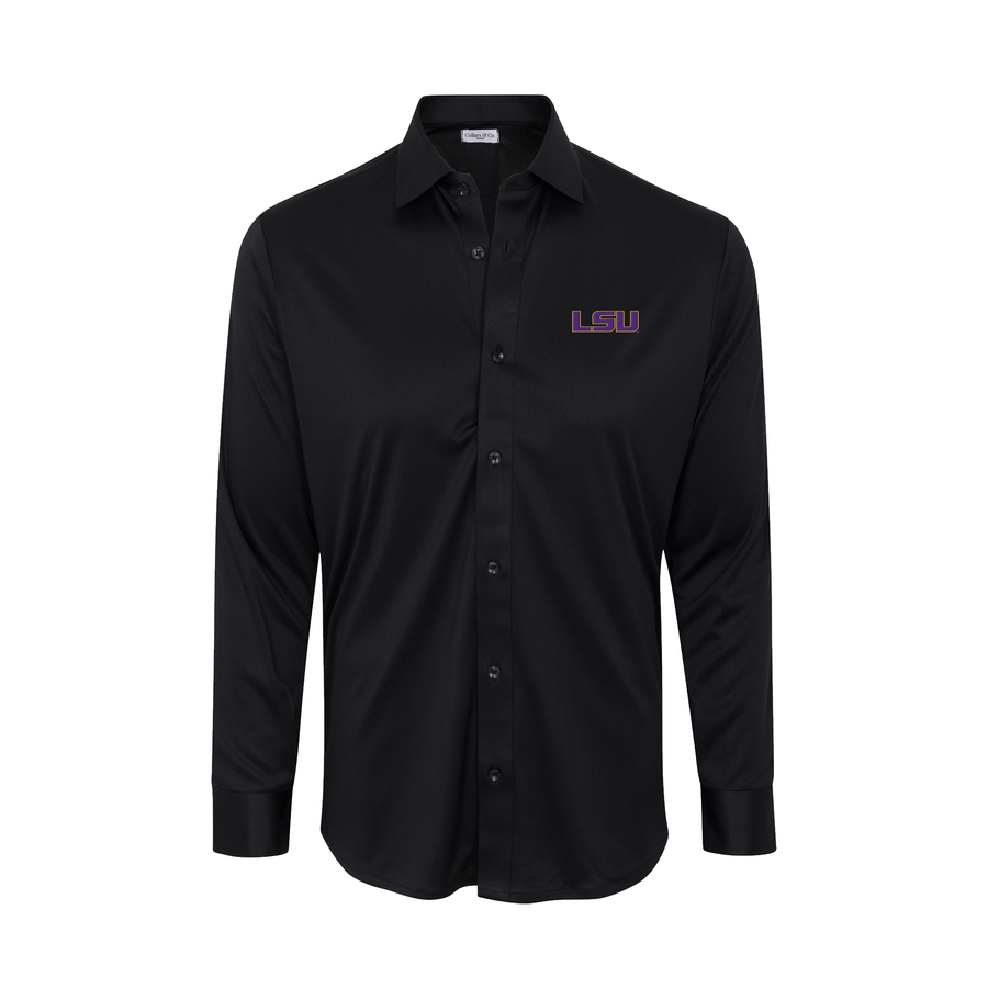 LSU Quattro Flex Dress Shirt with Semi-Spread Collar Black