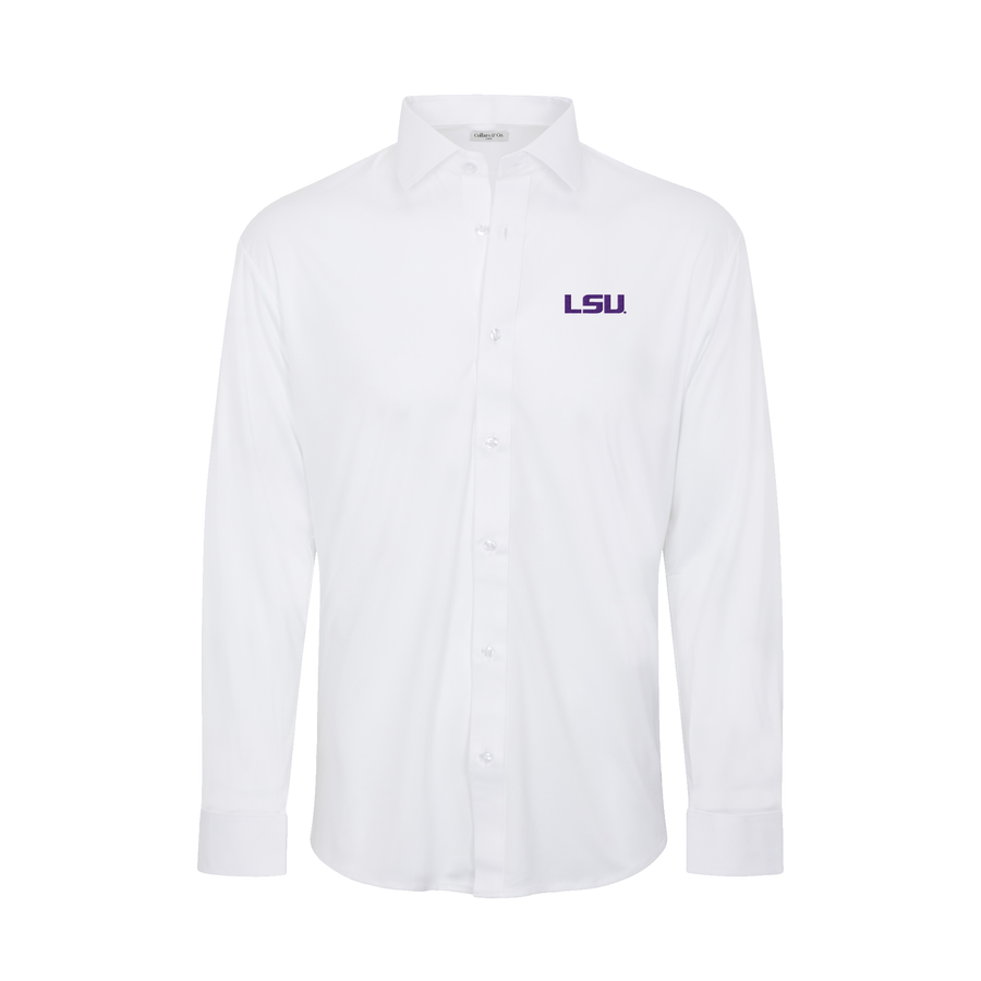 LSU Quattro Flex Dress Shirt with Semi-Spread Collar White