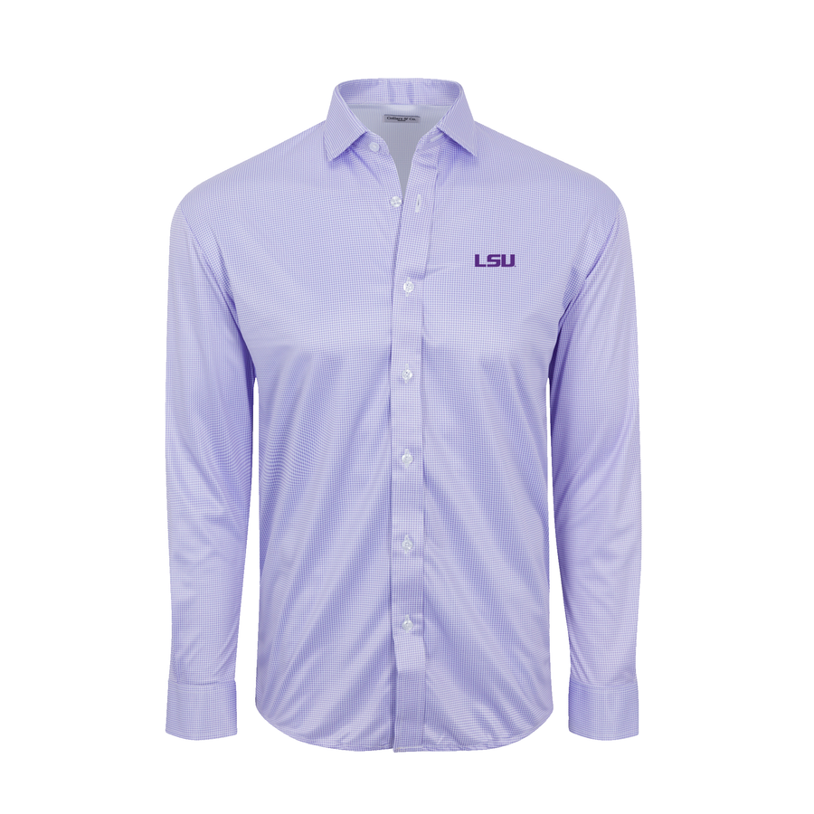 LSU Quattro Flex Dress Shirt with Semi-Spread Collar Lavender Houndstooth L / Lavender Houndstooth