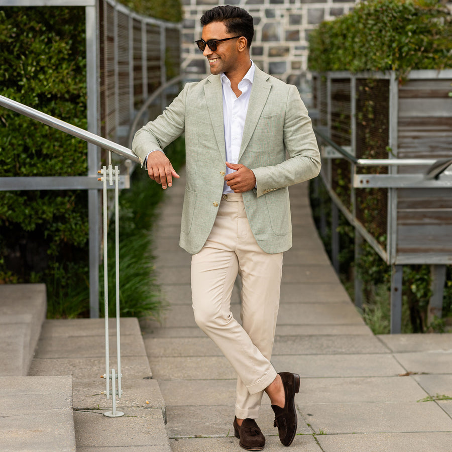 The Lorenzo Linen & Cotton Blazer Light Sage Collars & Co. The Lorenzo Linen & Cotton Blazer Light Sage Collars & Co.