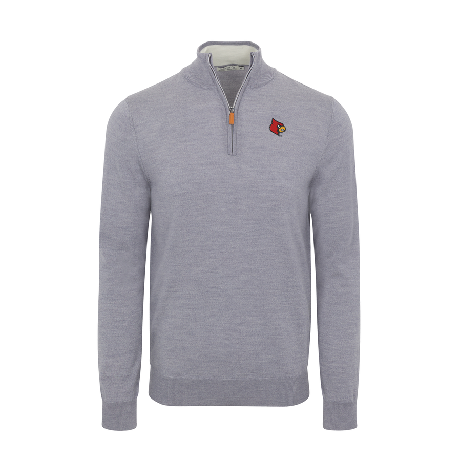 Louisville Grey Melange Cashmere Touch Australian Merino Quarter Zip Sweater