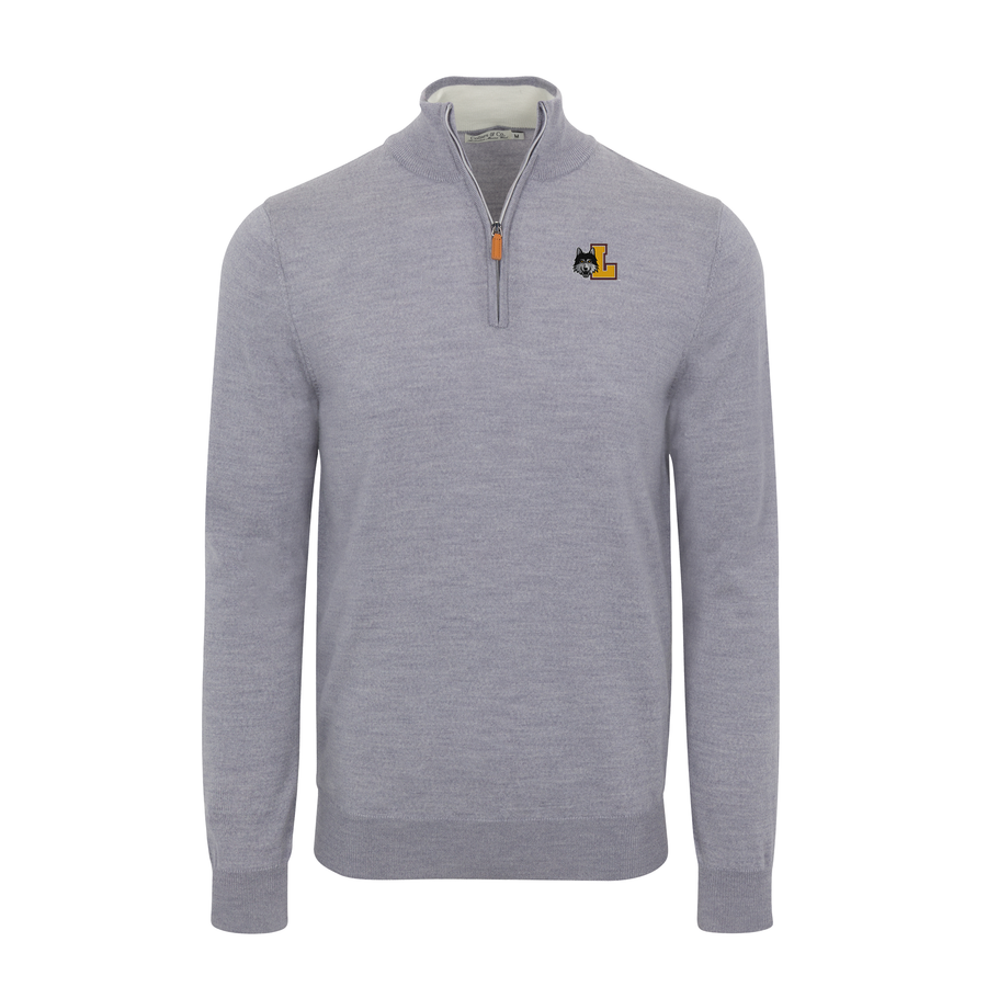 Loyola Chicago Grey Melange Cashmere Touch Australian Merino Quarter Zip Sweater