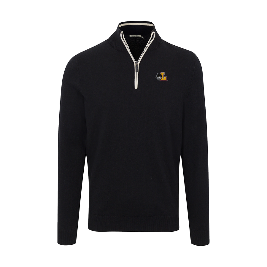 Loyola Chicago Black with White Trim Luxury Touch Cotton and Cashmere Quarter Zip Sweater