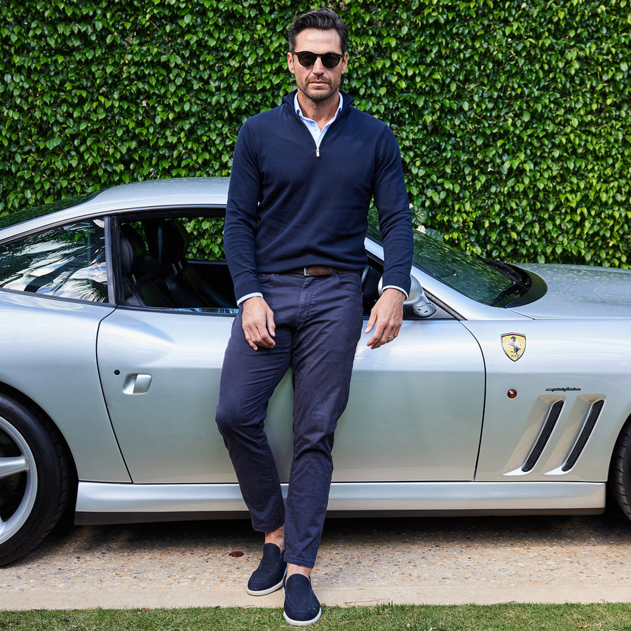 Maranello Cotton & Silk Quarter Zip Navy – Collars & Co.