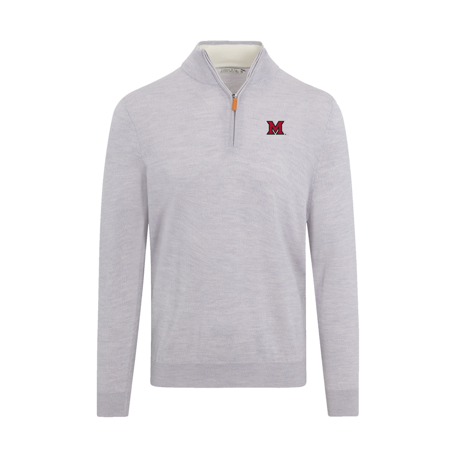 Miami Ohio Light Grey Melange Cashmere Touch Australian Merino Quarter Zip Sweater