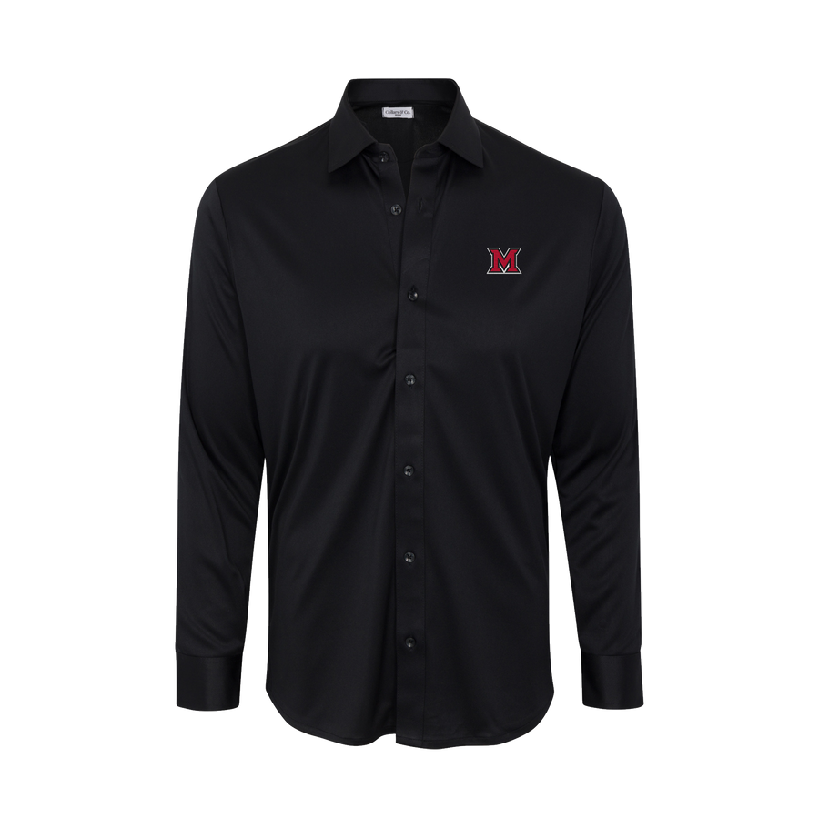 Miami Ohio Quattro Flex Dress Shirt with Semi-Spread Collar Black