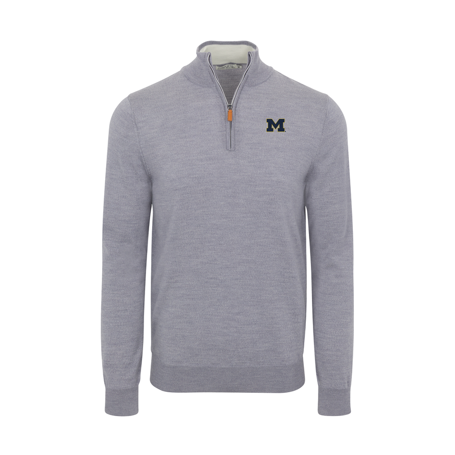 Michigan Grey Melange Cashmere Touch Australian Merino Quarter Zip Sweater