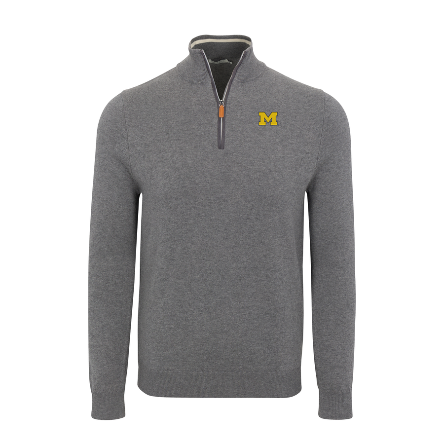 Michigan Grey with Grey Trim Luxury Touch Cotton and Cashmere Quarter Zip Sweater