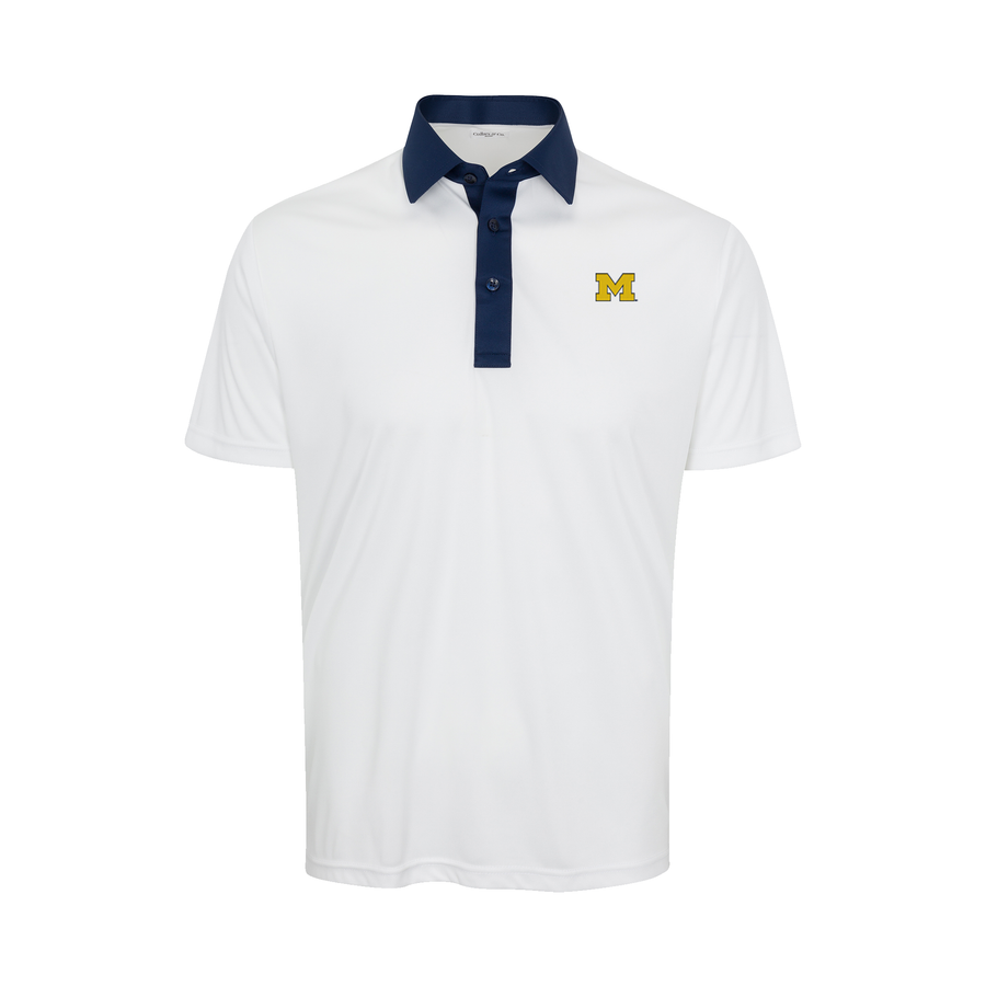 Michigan Semi-Spread Collar Polo Austin White with Navy Accent