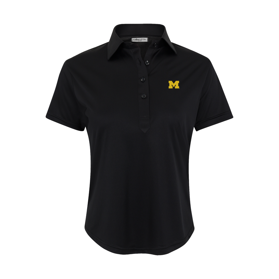 Michigan Women's Cap Sleeve Semi Spread Polo Black