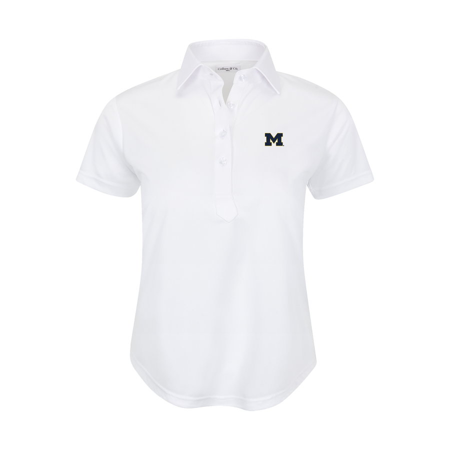 Michigan Women's Cap Sleeve Semi Spread Polo White