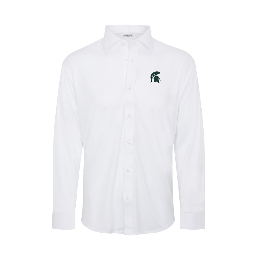 Michigan State Quattro Flex Dress Shirt with Semi-Spread Collar White