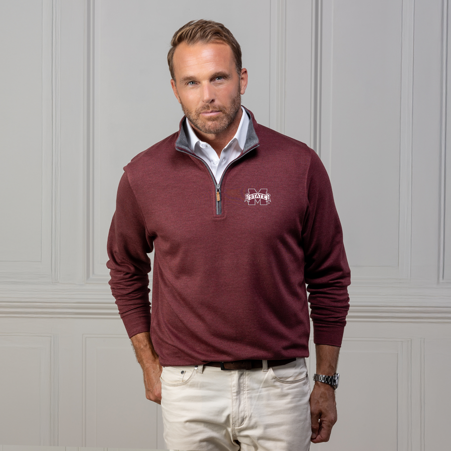 Mississippi State Merlot Heather Cloud Cotton Quarter Zip Pullover