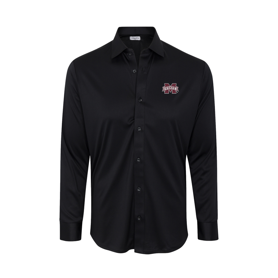 Mississippi State Quattro Flex Dress Shirt with Semi-Spread Collar Black