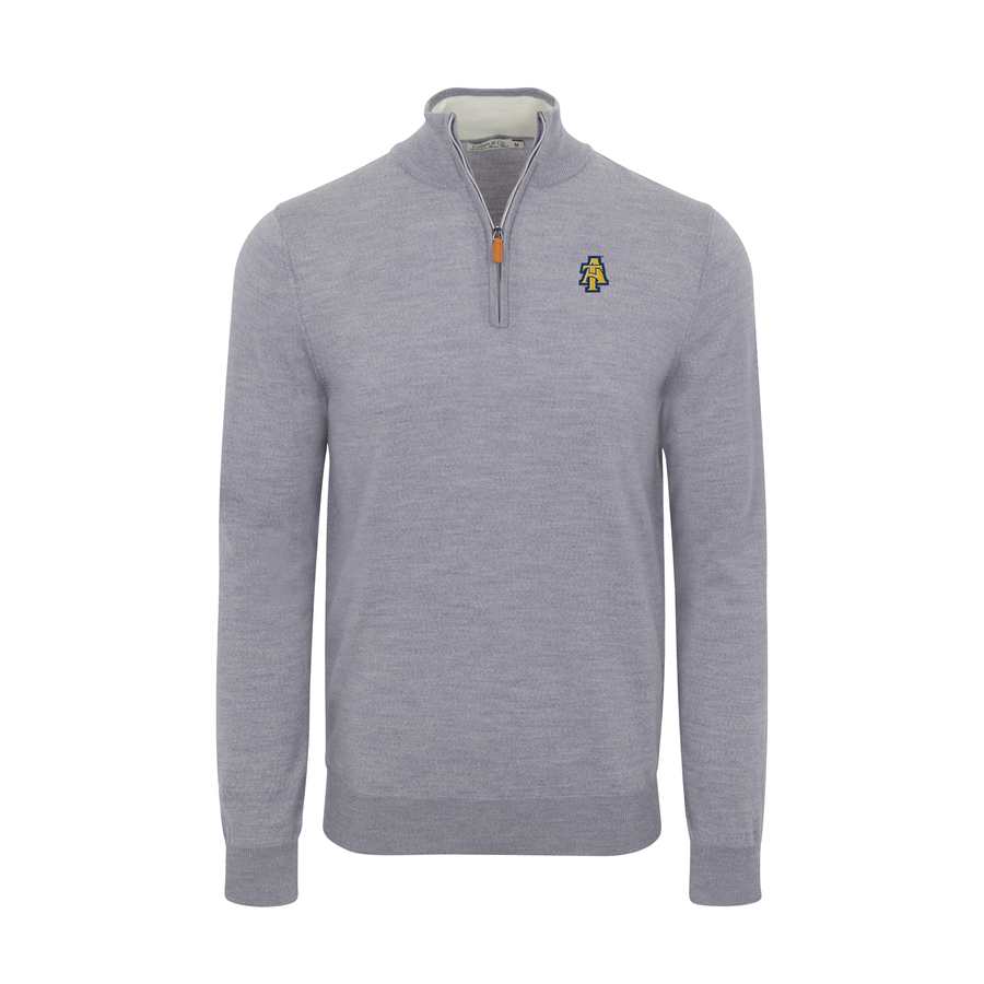 North Carolina A&T Grey Melange Cashmere Touch Australian Merino Quarter Zip Sweater