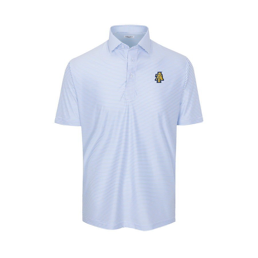 North Carolina A&T Featherweight Flex Polo Camden White with Blue Stripe