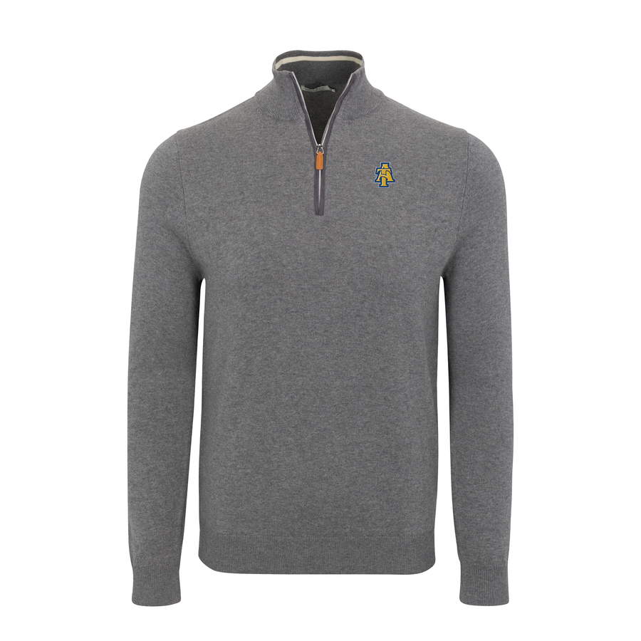 North Carolina A&T Grey with Grey Trim Luxury Touch Cotton and Cashmere Quarter Zip Sweater