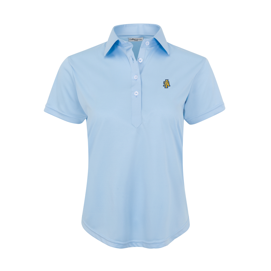 North Carolina A&T Women's Cap Sleeve Semi Spread Polo Sky Blue