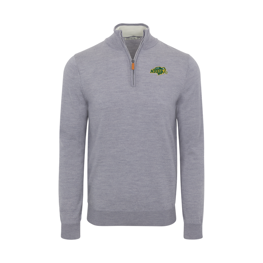 North Dakota State Grey Melange Cashmere Touch Australian Merino Quarter Zip Sweater