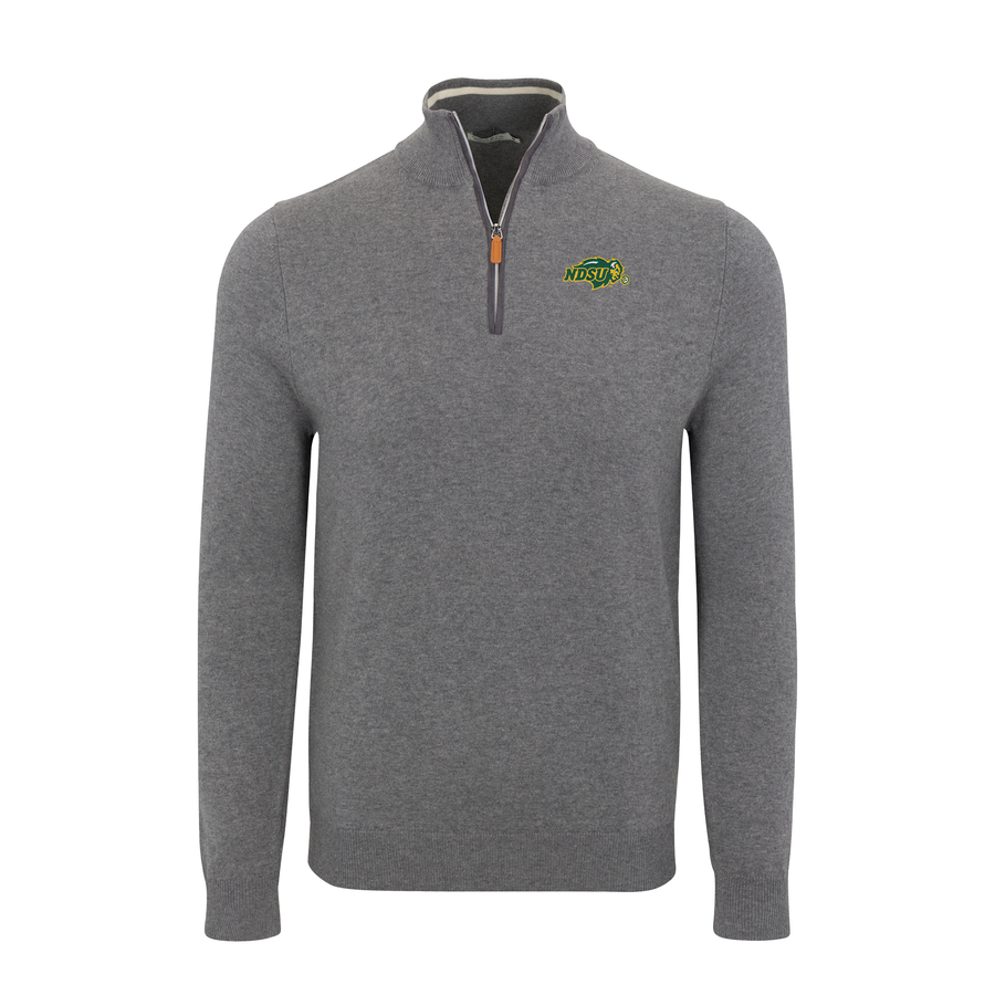 North Dakota State Grey with Grey Trim Luxury Touch Cotton and Cashmere Quarter Zip Sweater