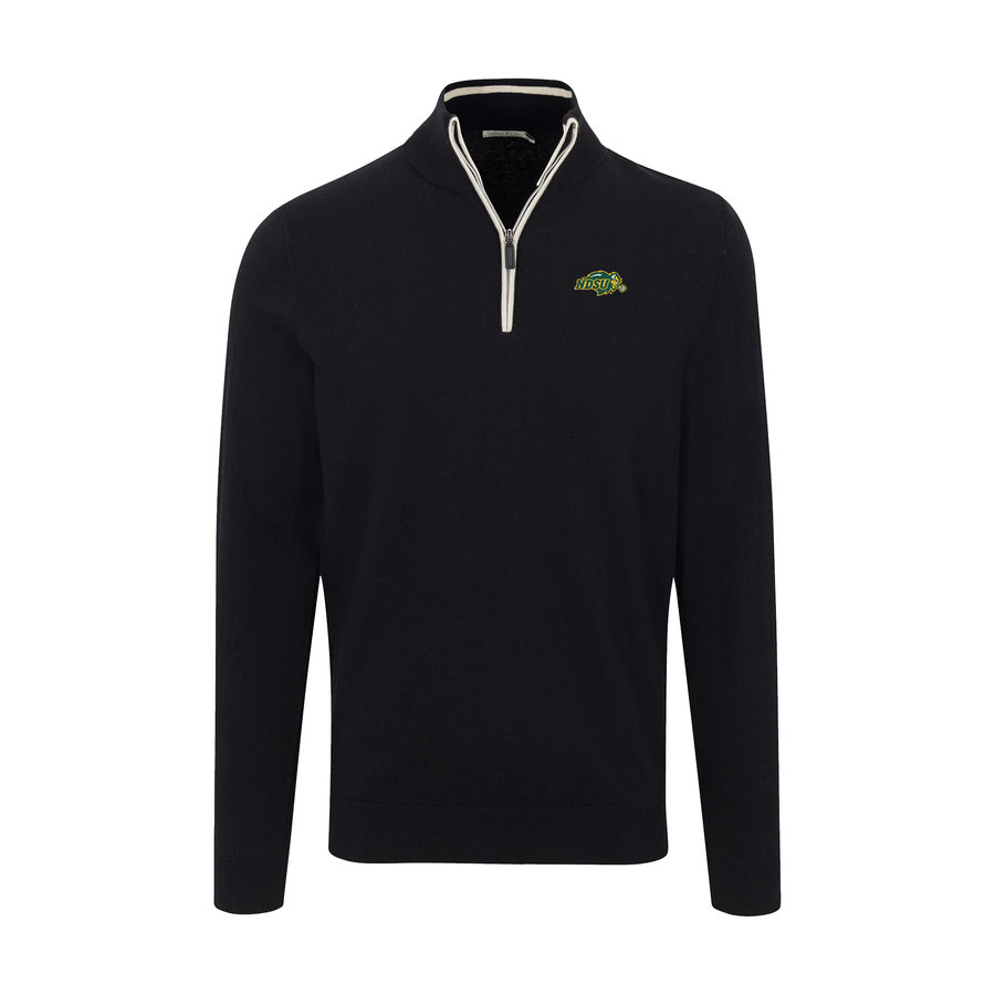 North Dakota State Black with White Trim Luxury Touch Cotton and Cashmere Quarter Zip Sweater