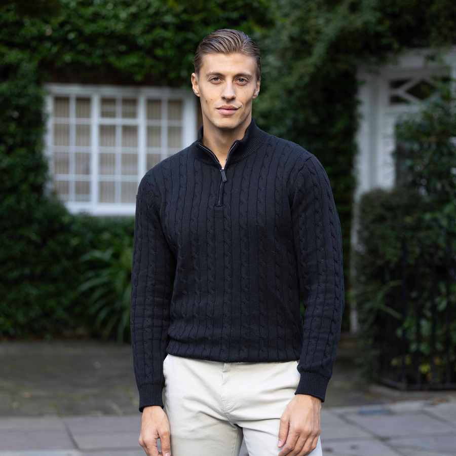 Black Kensington Cable Knit Quarter Zip Sweater