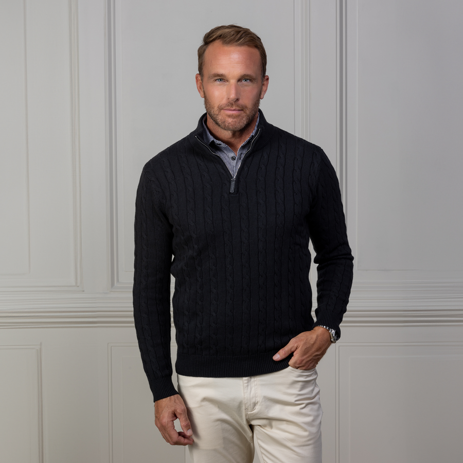 Black Kensington Cable Knit Quarter Zip Sweater