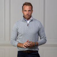 Grey Kensington Cable Knit Quarter Zip Sweater – Collars & Co.