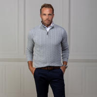 Grey Kensington Cable Knit Quarter Zip Sweater – Collars & Co.