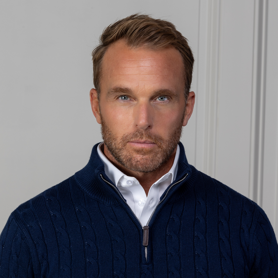 Navy Kensington Cable Knit Quarter Zip Sweater