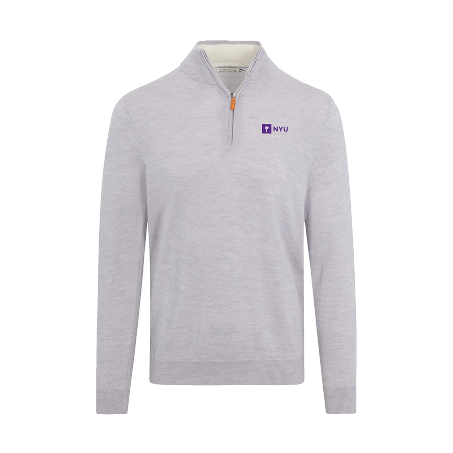 New York University Light Grey Melange Cashmere Touch Australian Merino Quarter Zip Sweater