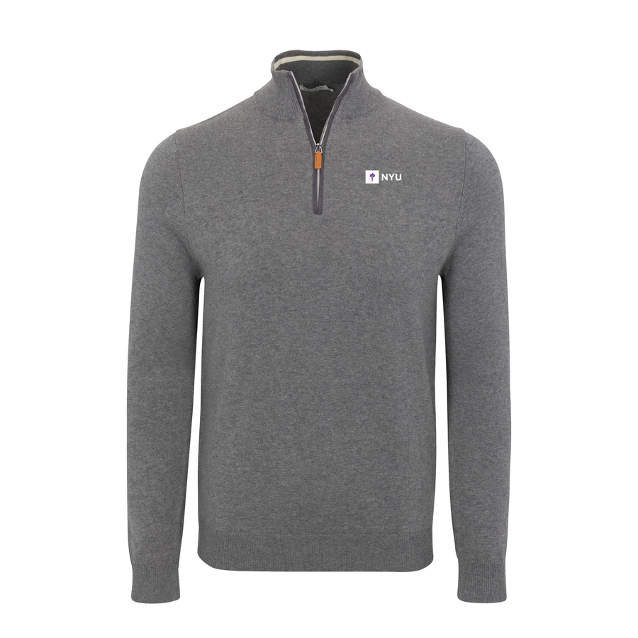 New York University Grey with Grey Trim Luxury Touch Cotton and Cashmere Quarter Zip Sweater
