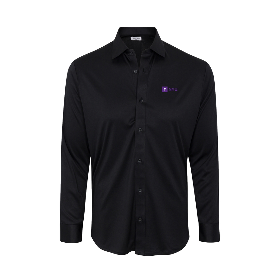 New York University Quattro Flex Dress Shirt with Semi-Spread Collar Black