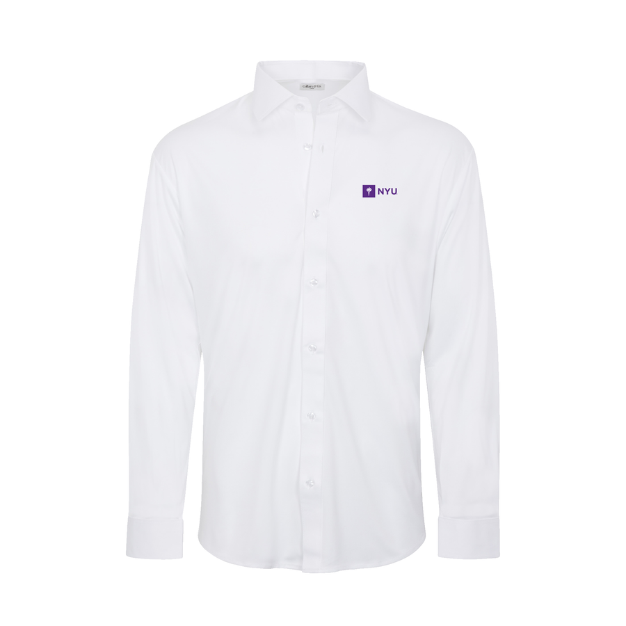 New York University Quattro Flex Dress Shirt with Semi-Spread Collar White