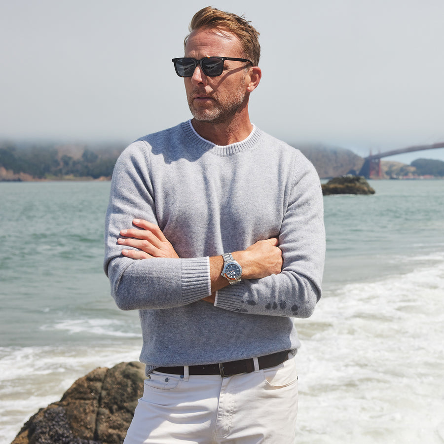 Napoli Cashmere Blend Sweater Rock with Ivory Trim