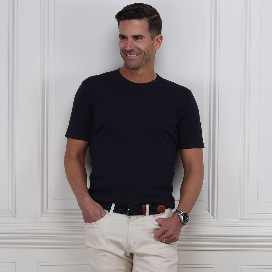 Lucca Luxury Touch Cotton and Silk T-Shirt Navy