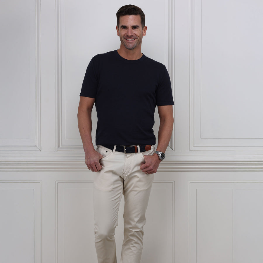 Lucca Luxury Touch Cotton and Silk T-Shirt Navy