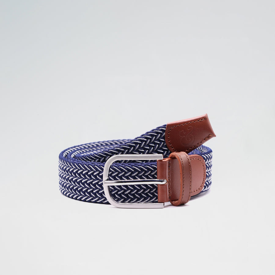 Navy and White Stretch Woven Belt