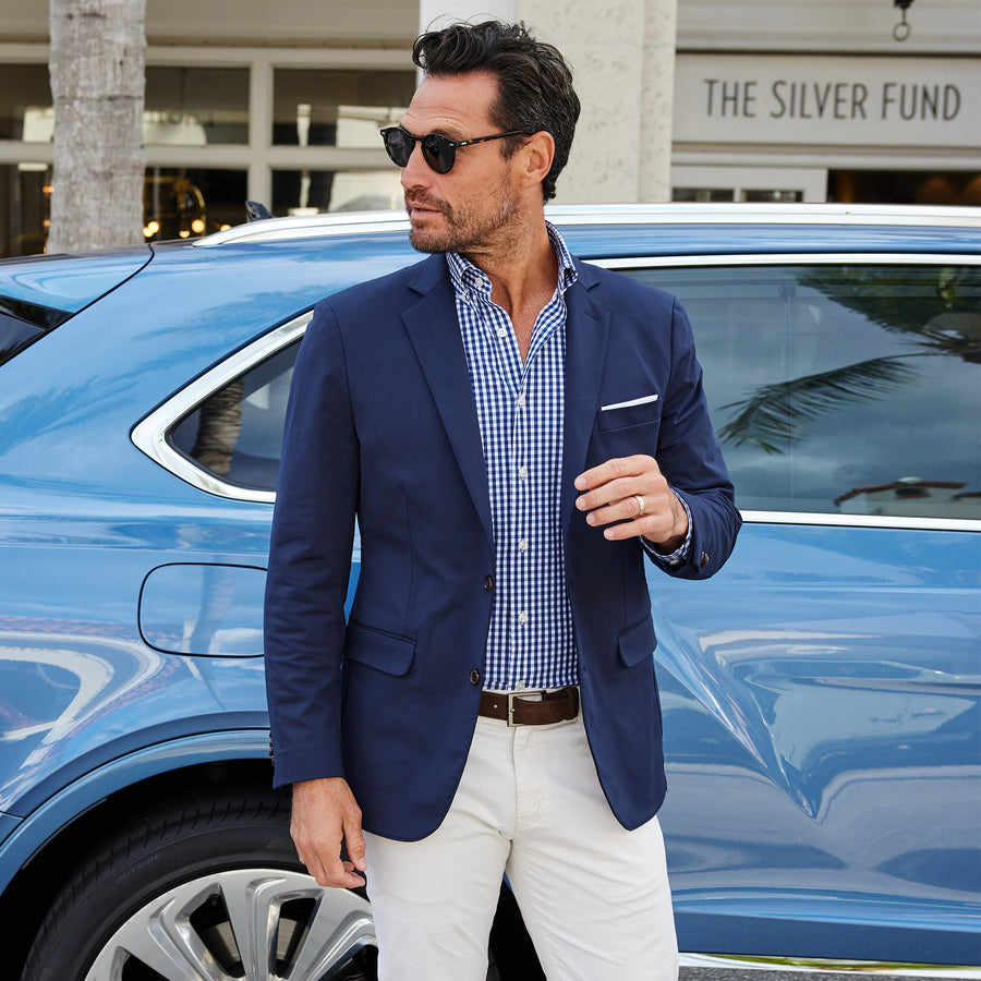 navy blue dress shirt Apex Performance Dress Shirt Oxford Button Down Collar Navy Gingham XL / Navy Gingham
